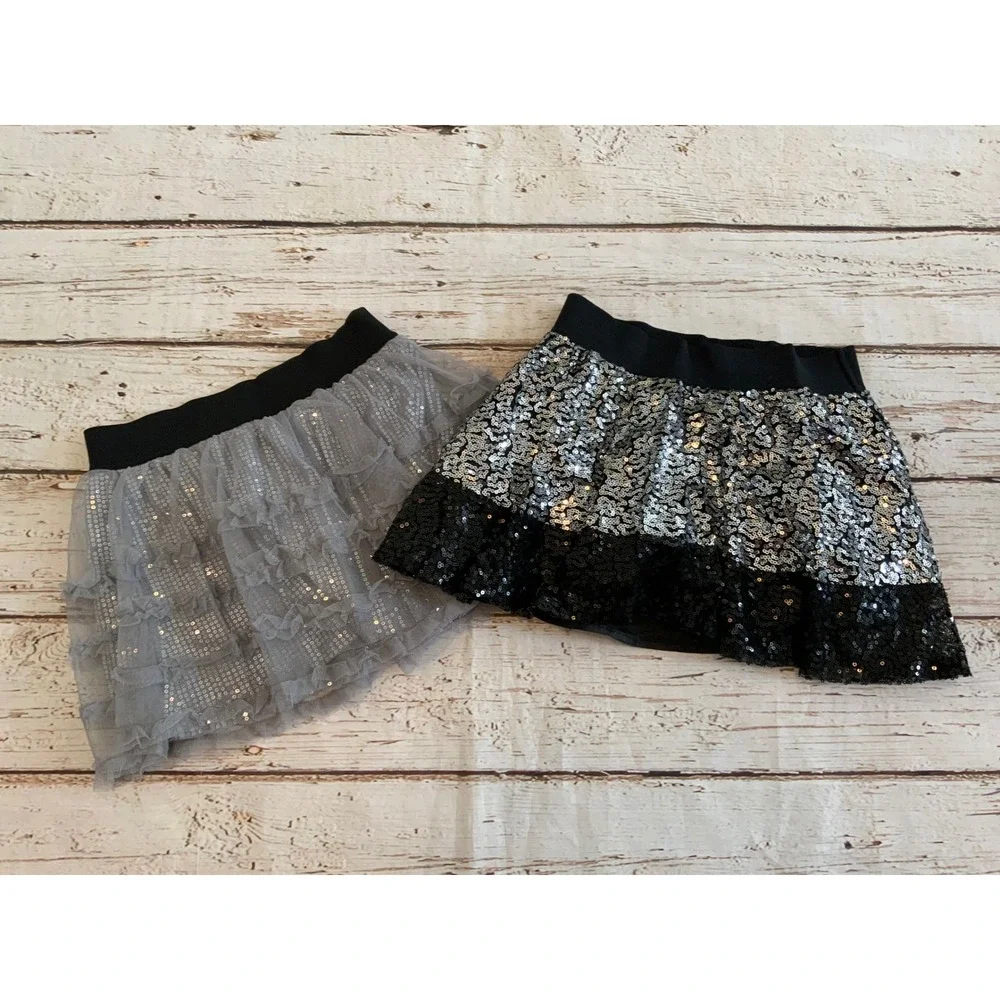 Justice Girls Pink Cat Sparkle Tee and Sequin Skirt Set Size 8‎ 3pc Lot